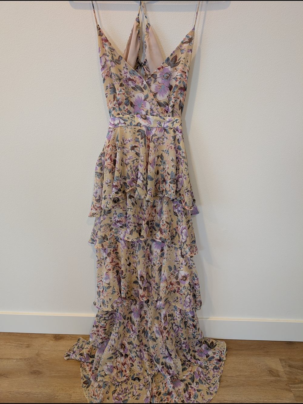 ASTR The Label - Tiered Maxi Dress in Beige and Lilac, XS